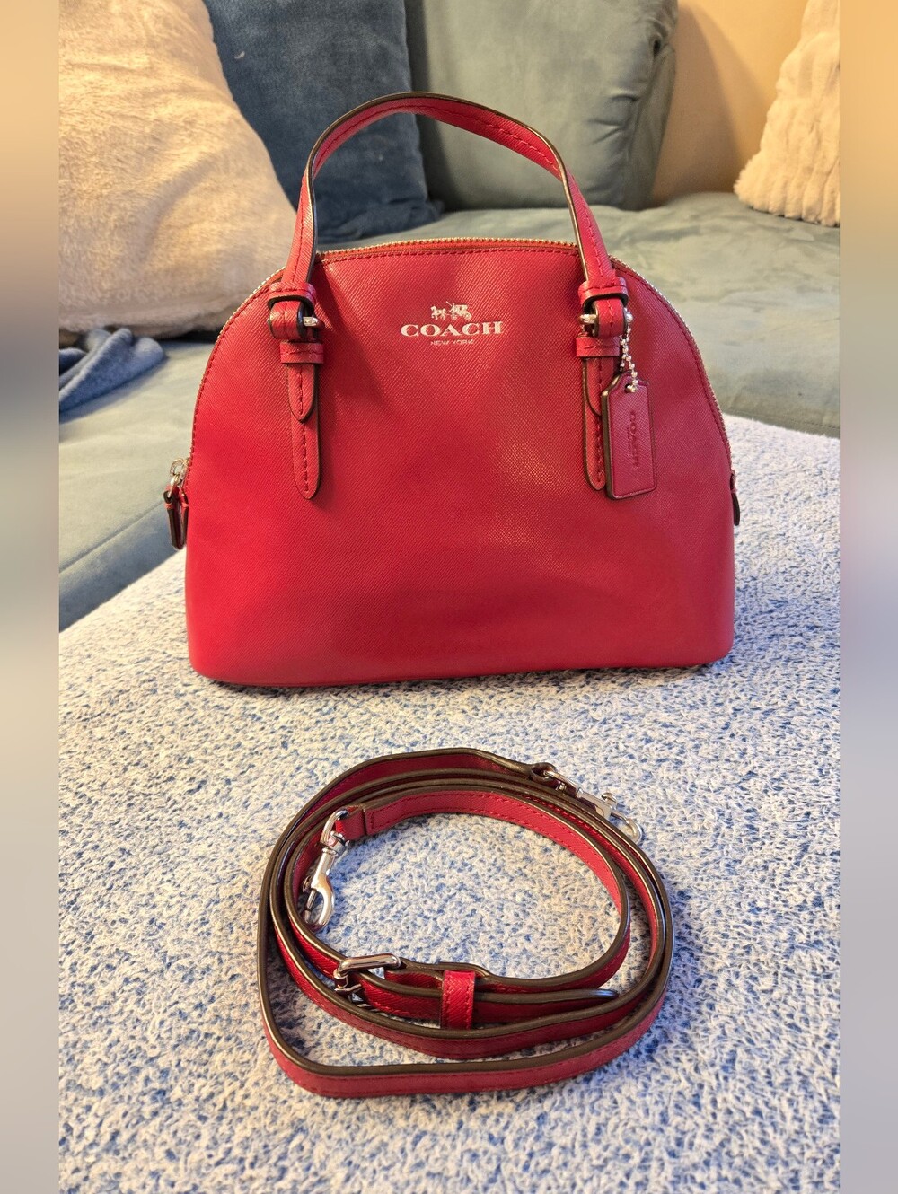 Coach Mini Peyton Domed Saffiano Leather Crossbody Bag Style F32582 True Red